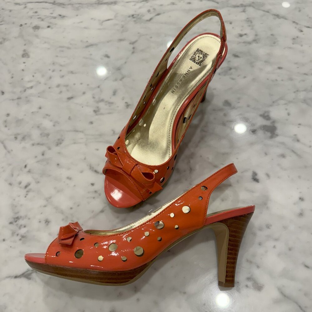 Anne Klein Pastora Patent Leather Peep-toe Heels - Size 7.5
